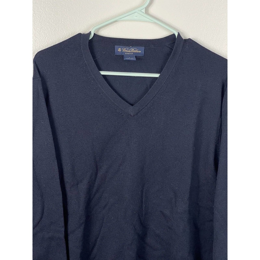 Brooks Brothers Sweater Adult Medium Navy V Neck Merino Wool Blend Knit Men M